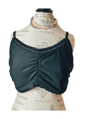 Xhilaration Womens Plus Swim Top 26W Black Adjustable Back Tie Perfect Fit Swim